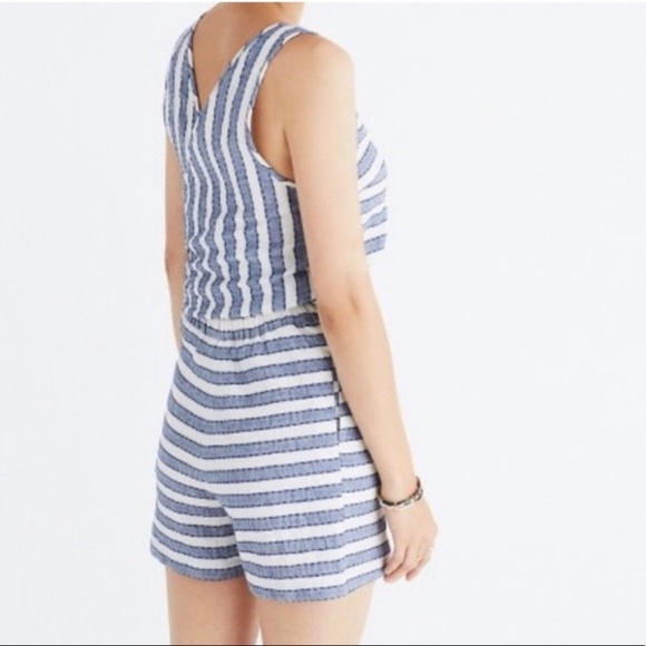 Madewell Blue White Striped Romper Medium M Beach Summer Spring - Picture 2 of 15